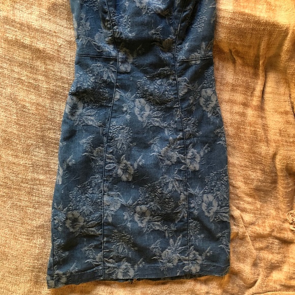 Final Sale Guess Strapless Floral Denim Dress 2 - Picture 5 of 8